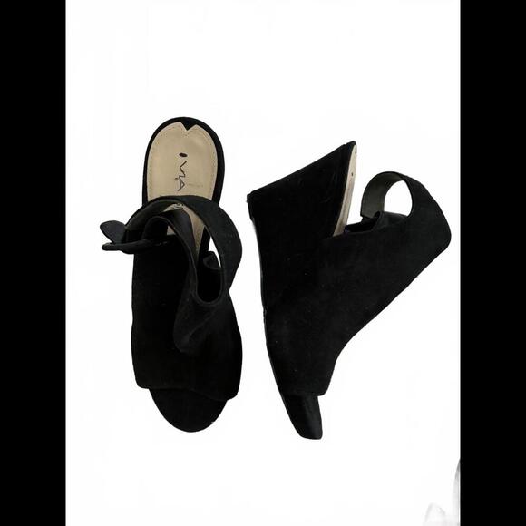 EUC Stylish VIA SPIGA Black Suede Wedge Sandals sz 7 - Picture 1 of 5
